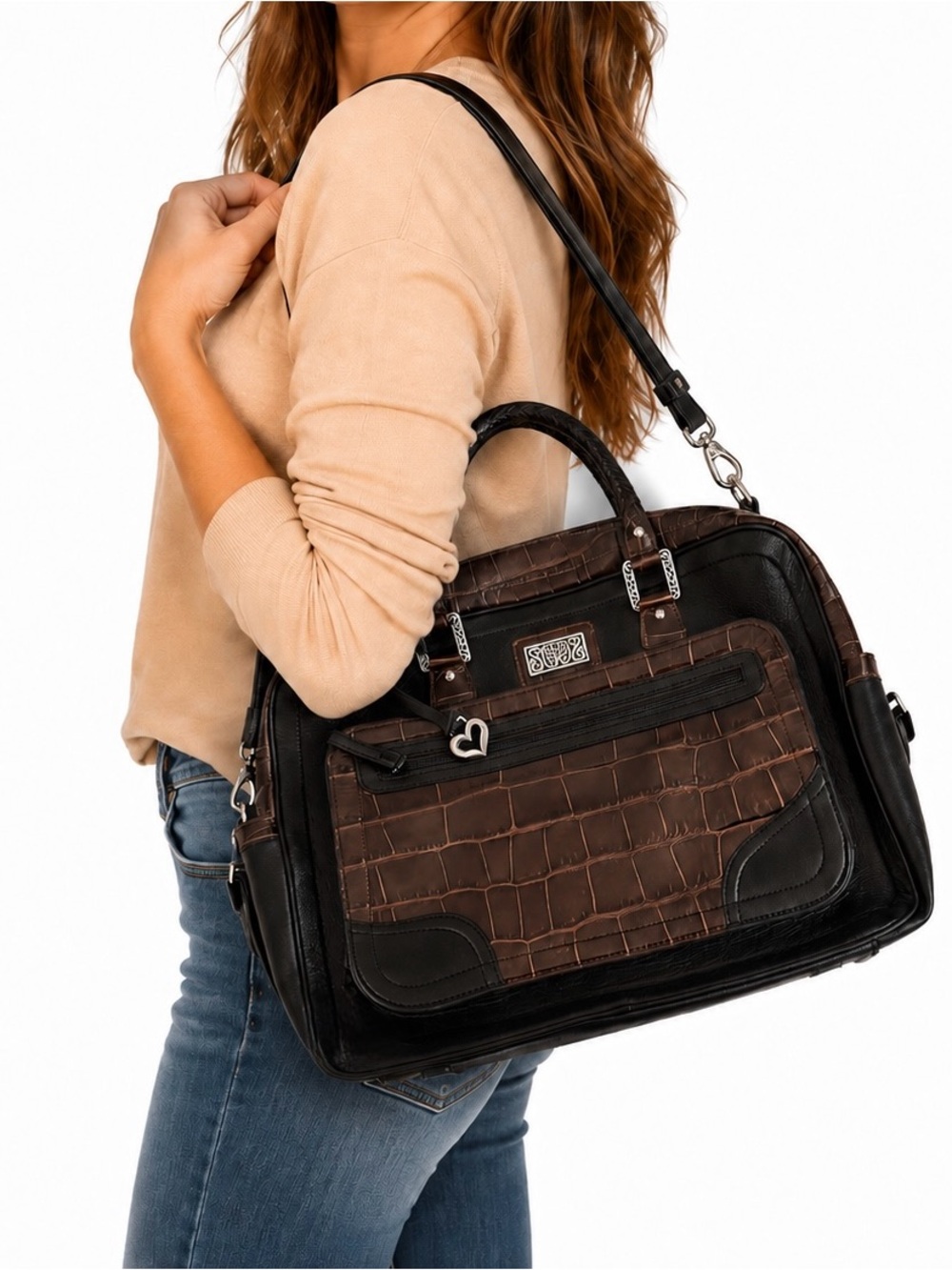 Brighton Crocodile Embossed Leather Laptop Travel Shoulder Bag NEVER Used Y2K EU